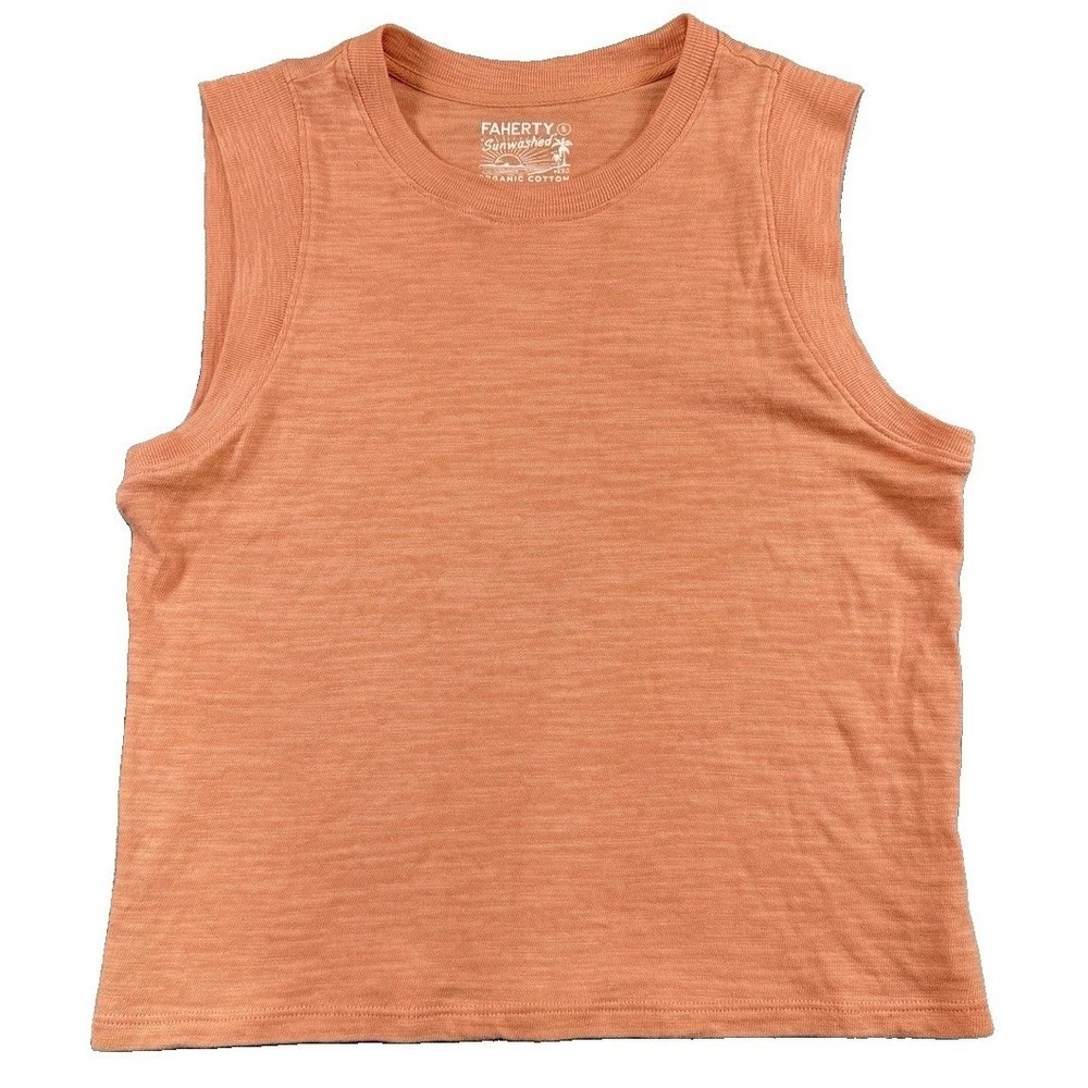 Faherty Sunwashed Peachy Muted Orange Organic Cotton Slub Muscle Tank Sz Sm